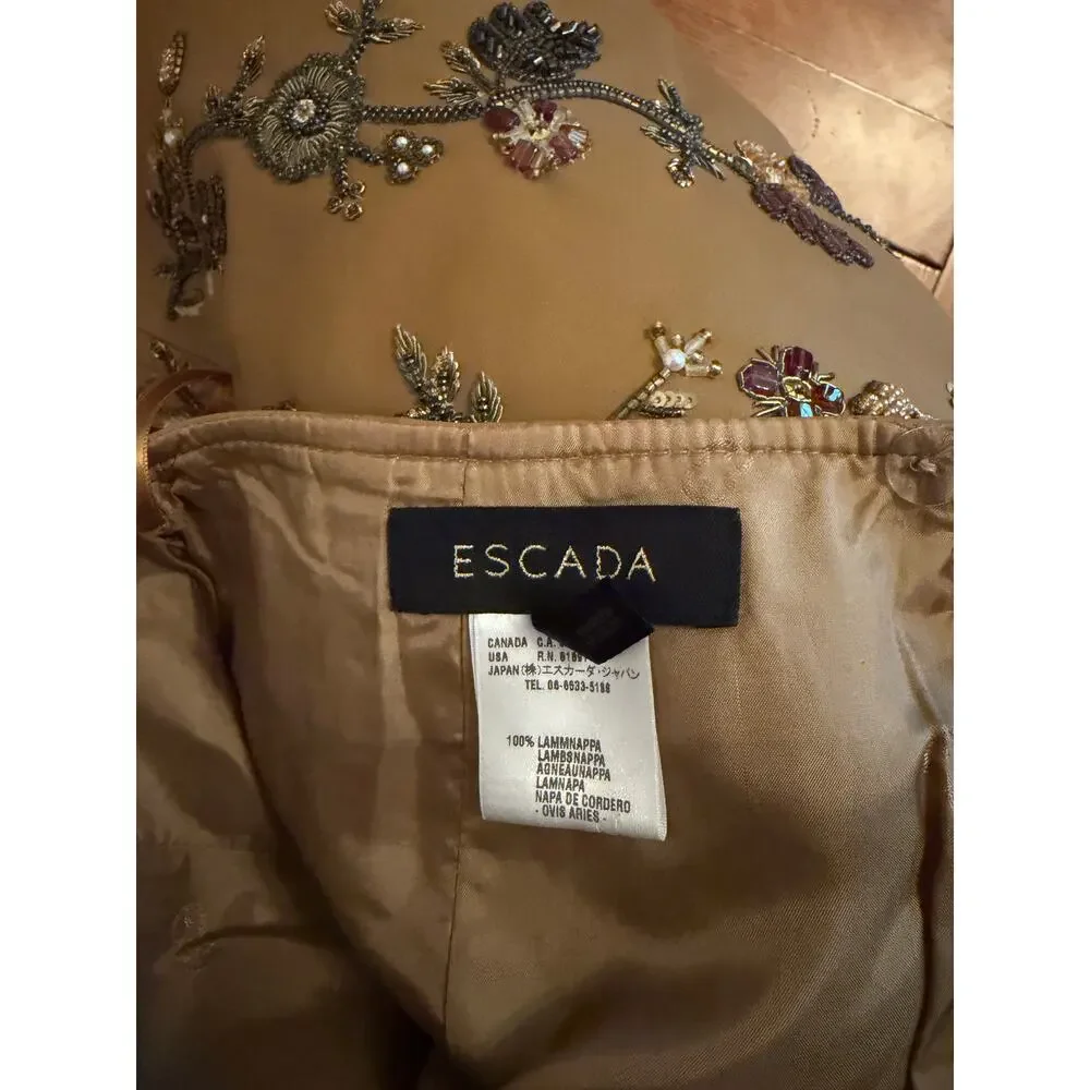 Escada Hand-Beaded Lamb Nappa Leather A-Line Skirt Camel EU 38/US 4 - Picture 2 of 6
